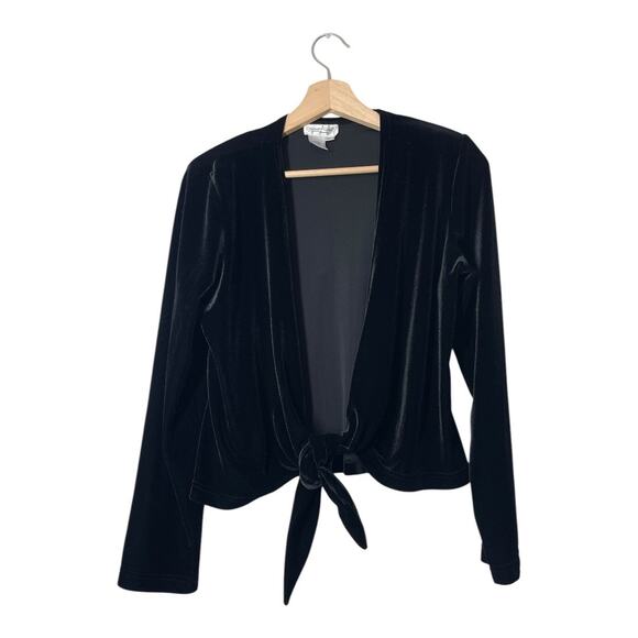 Coldwater Creek Black Velvet Velour Blazer Jacket Cardigan Tie Front Size Medium - Picture 1 of 4